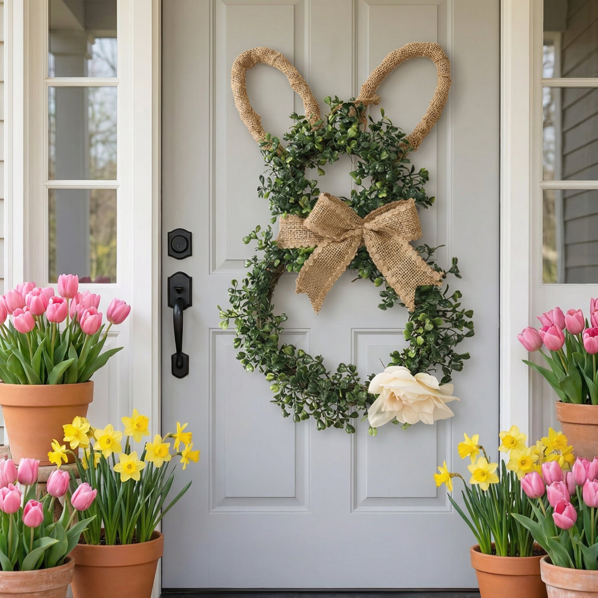 Easter Bunny-Themed Artificial Flower Wreath