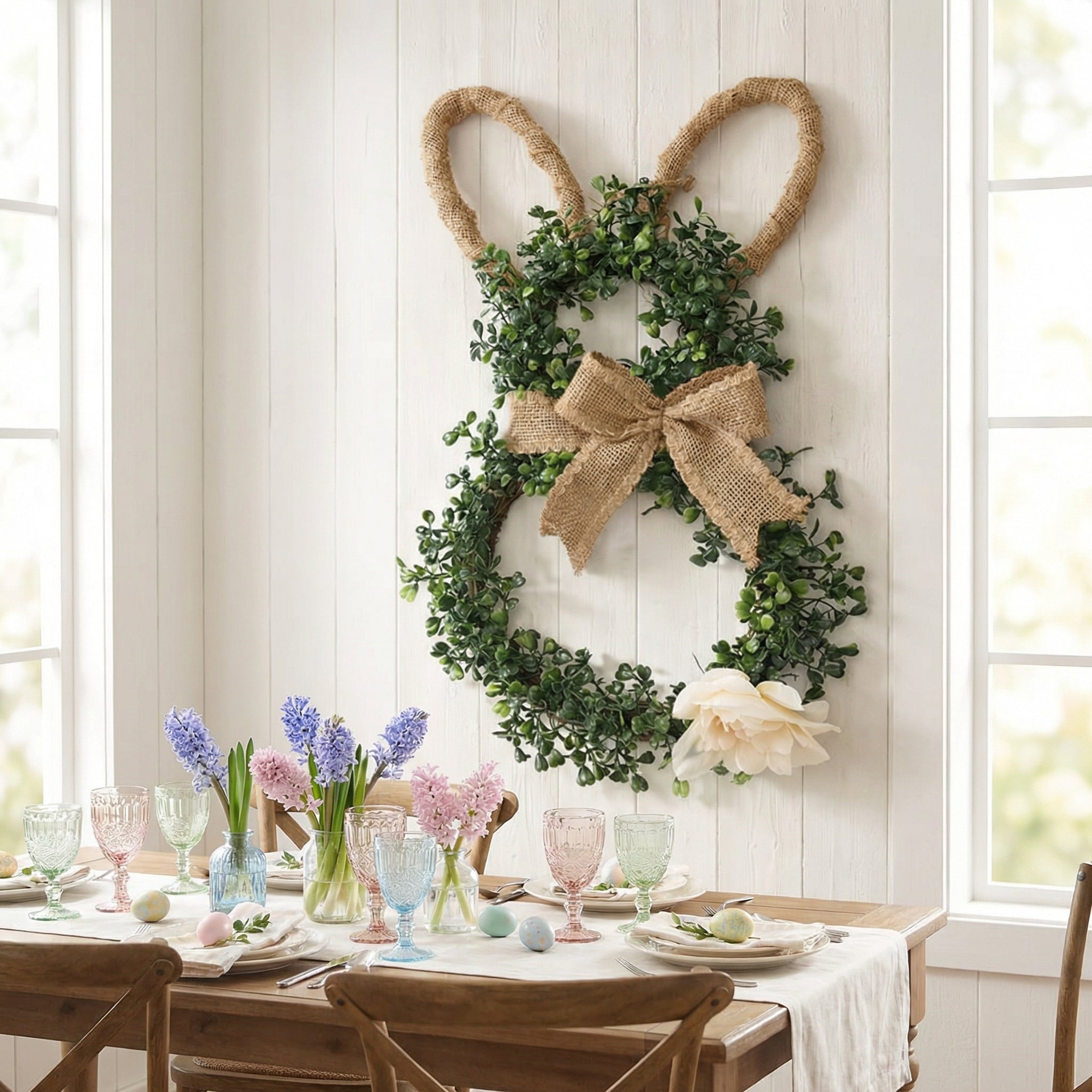 Easter Bunny-Themed Artificial Flower Wreath