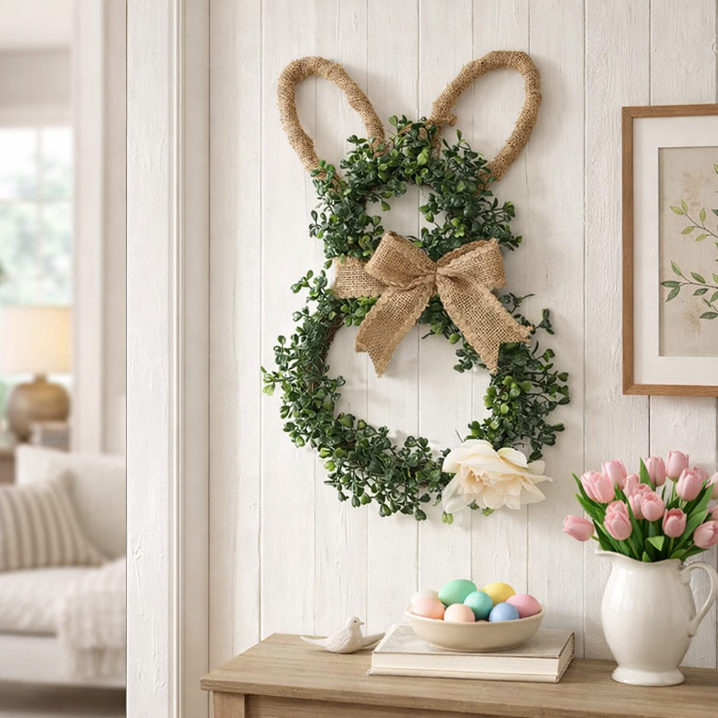 Easter Bunny-Themed Artificial Flower Wreath