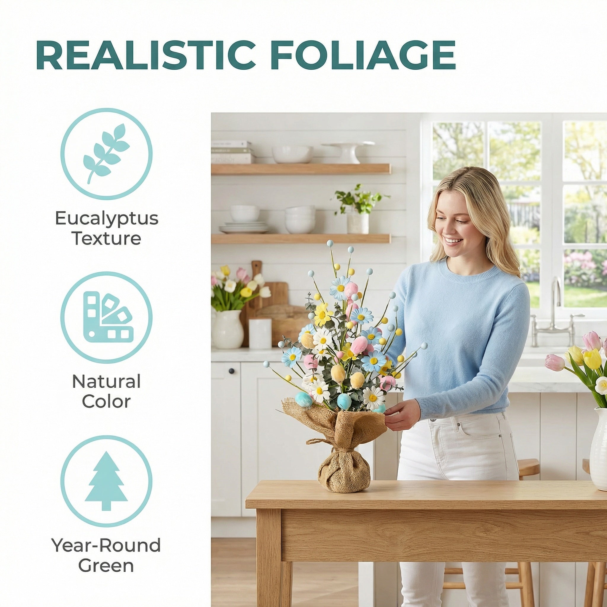 Easter Egg Tree Decoration,Easter Table Tree Decoration, Artificial Easter Egg Tree with Burlap Base