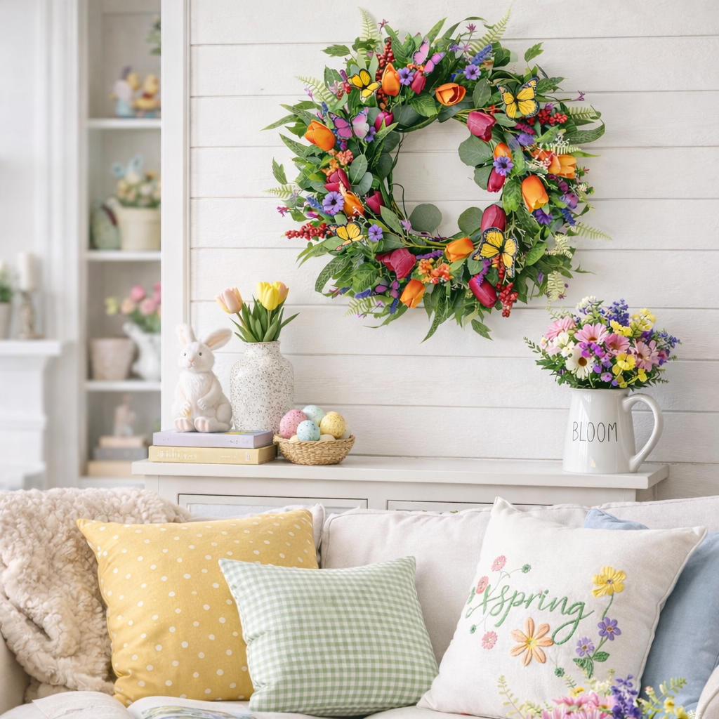 Artificial Tulip Wreath for Easter and spring decorating