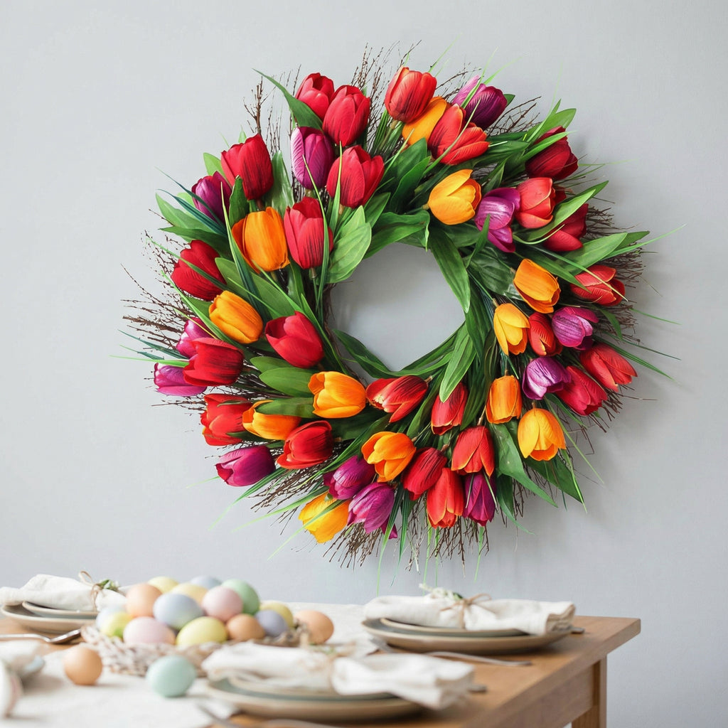 Artificial Tulip Wreath for Easter and spring decorating