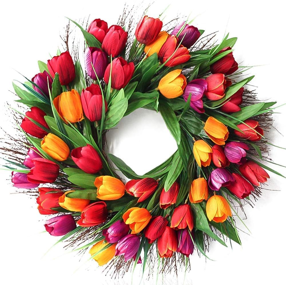 Artificial Tulip Wreath for Easter and spring decorating