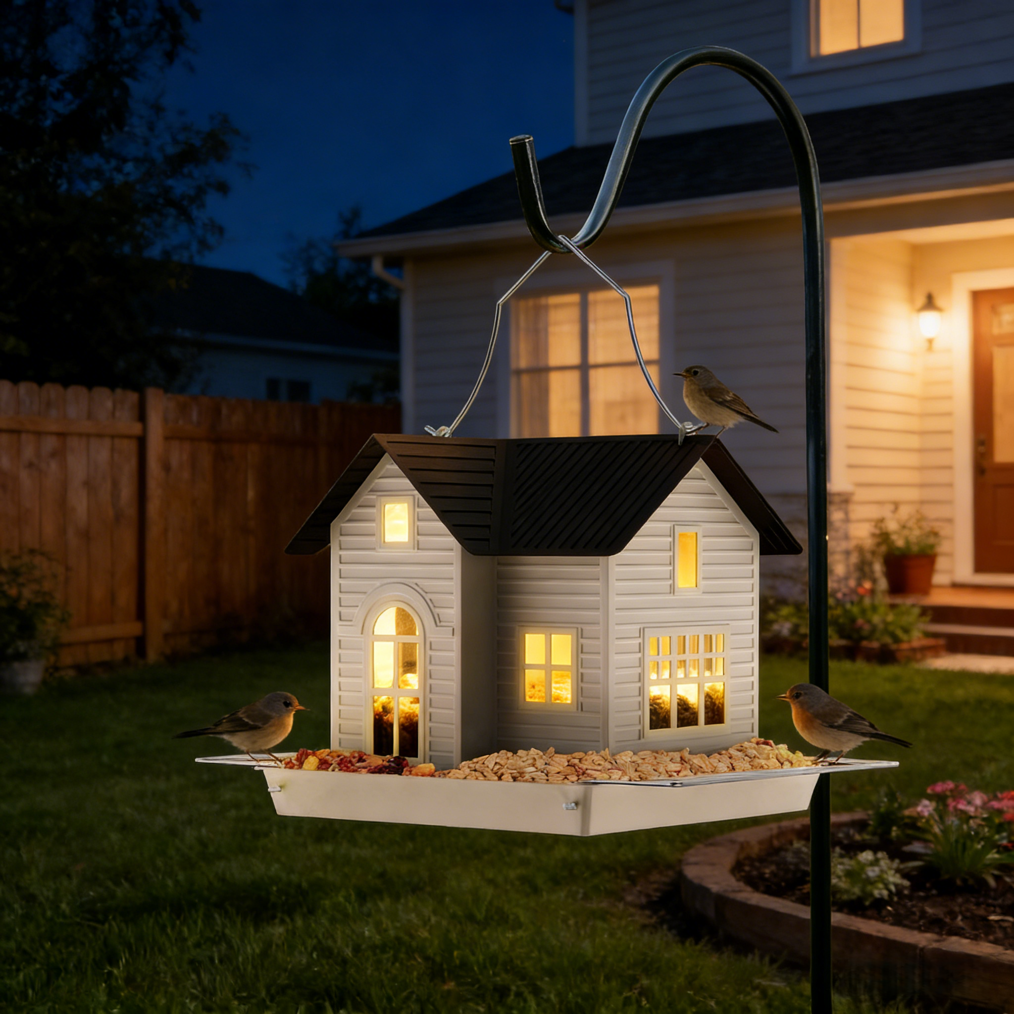 Solar-Powered Rustic Metal Bird Feeder