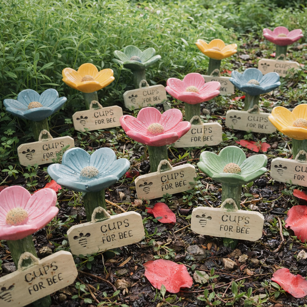 Flower-Shaped Ceramic Bee Watering Station (Random Color)