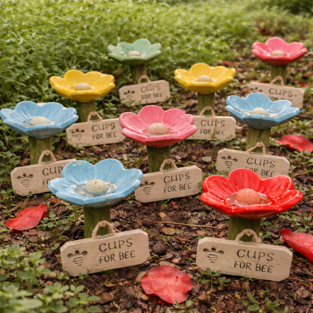 Flower-Shaped Ceramic Bee Watering Station (Random Color)