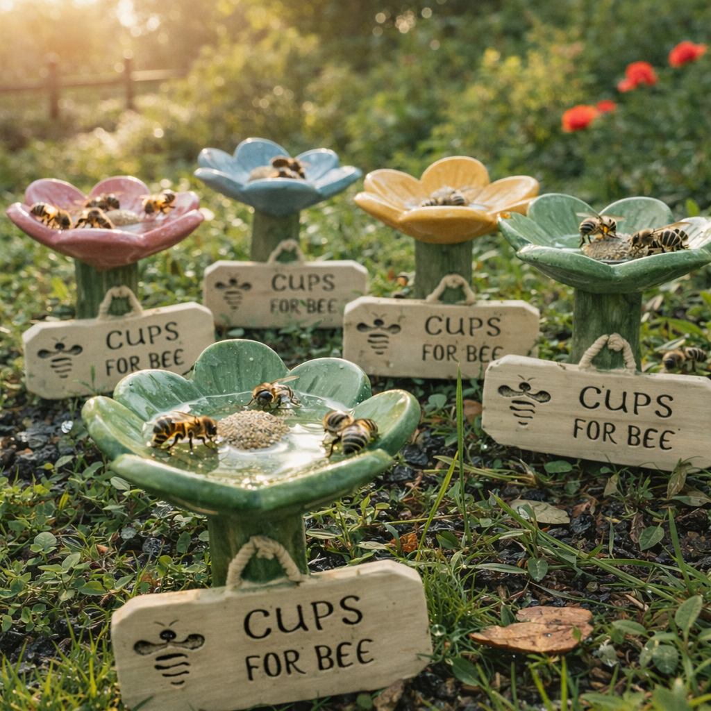 Flower-Shaped Ceramic Bee Watering Station (Random Color)