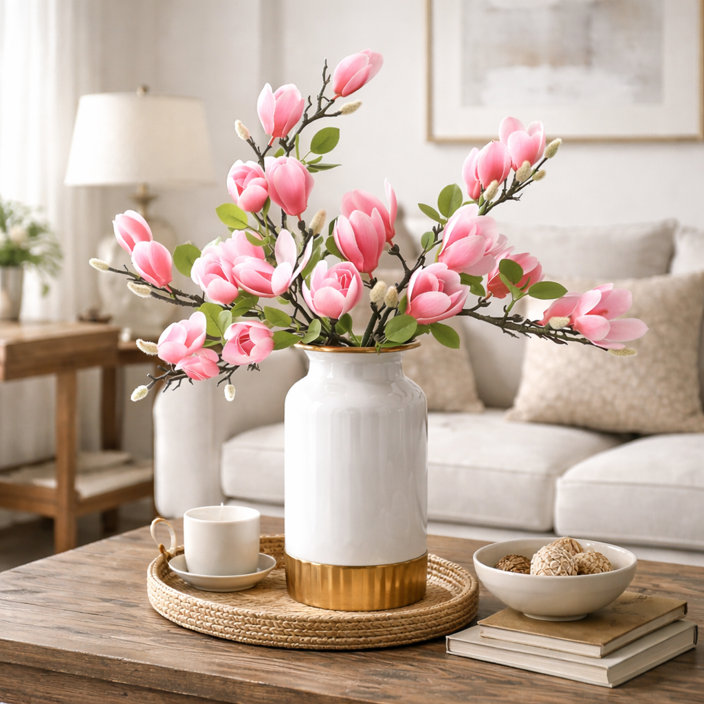 Artificial Magnolia Flower Branches Stem