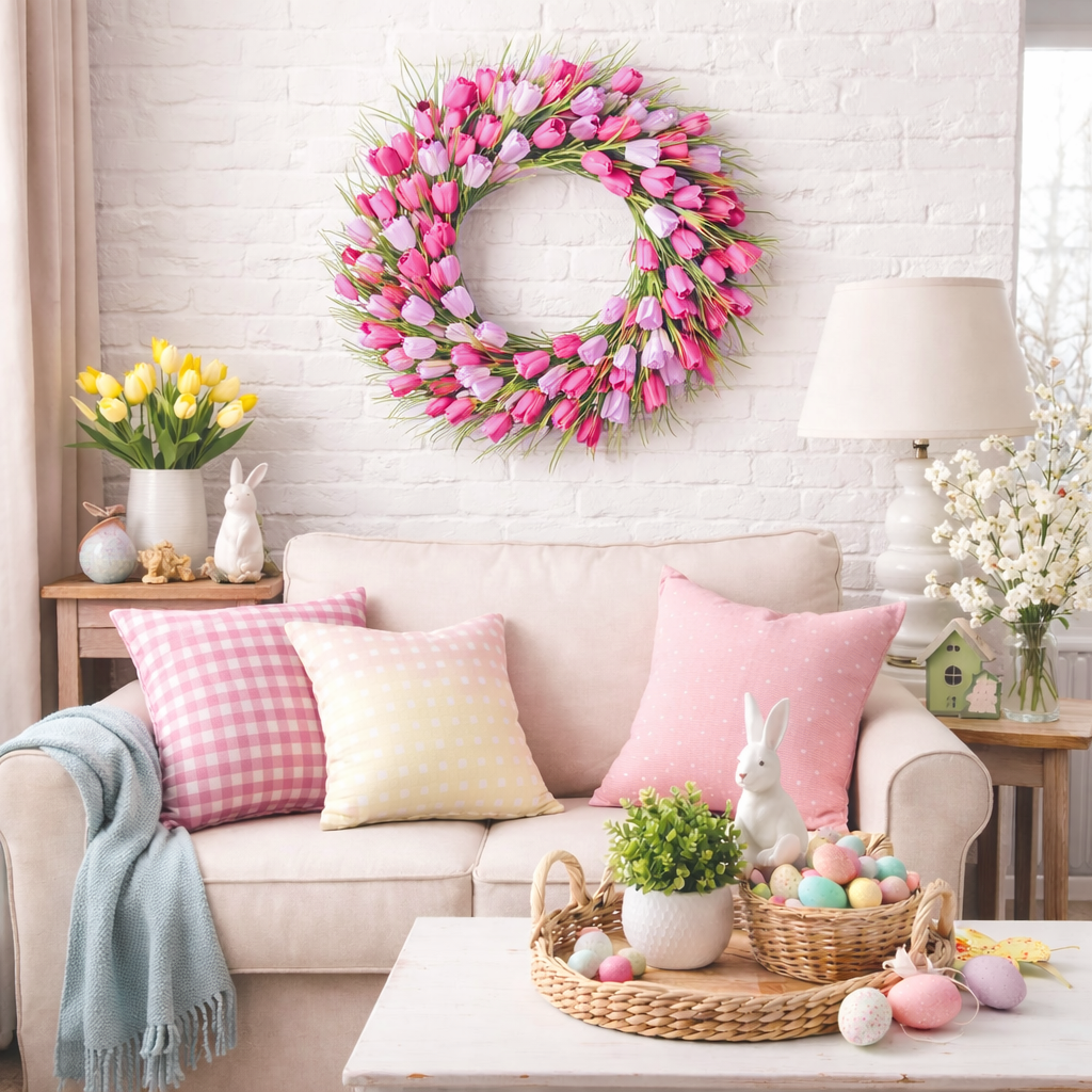 Artificial Tulip Wreath for Easter and spring decorating