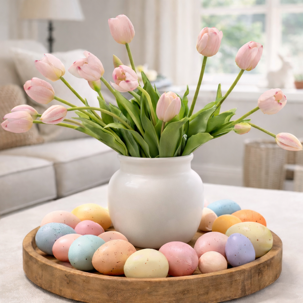 Artificial Tulips Flowers, Real Touch Latex Bouquet,Easter-ready Spring Décor
