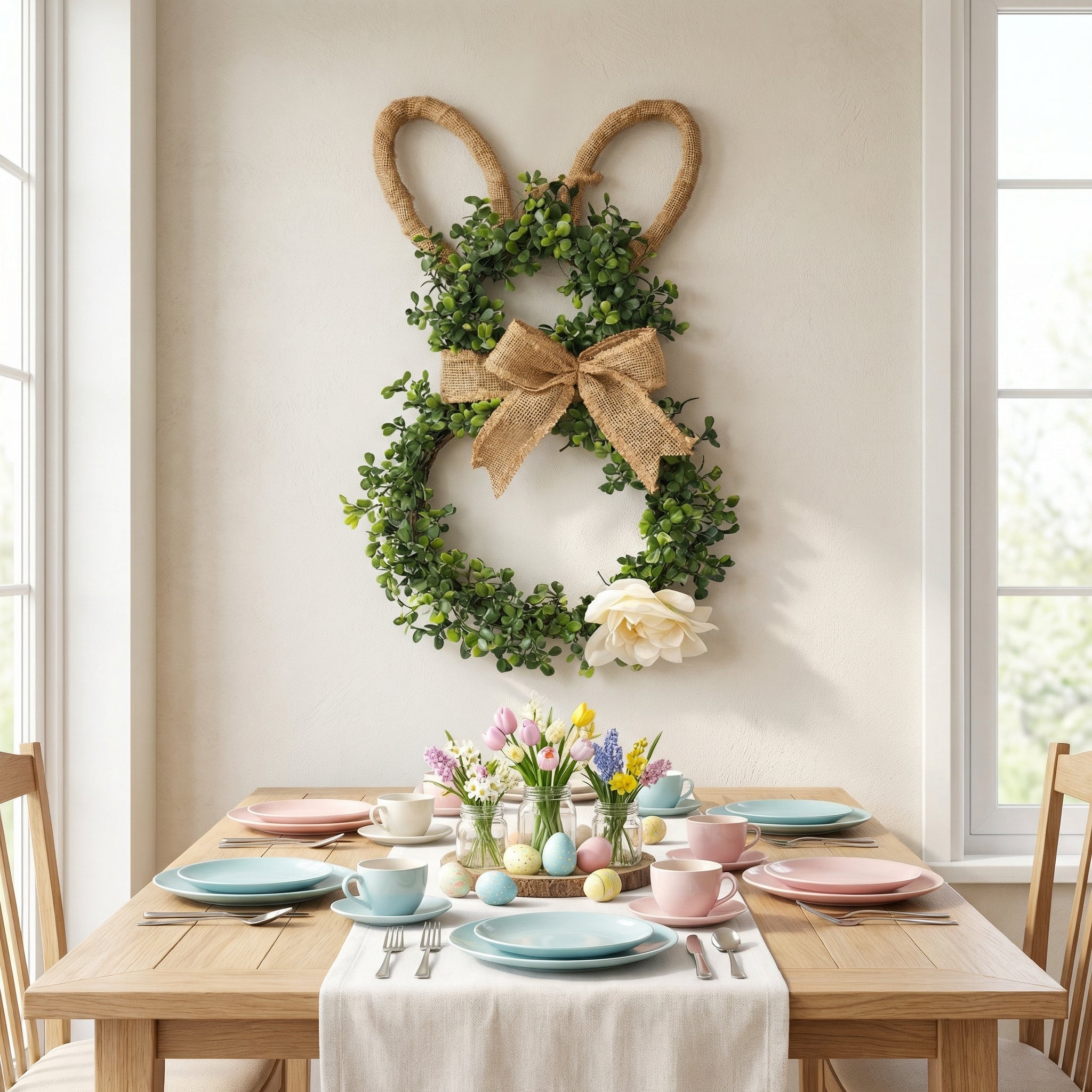 Easter Bunny-Themed Artificial Flower Wreath