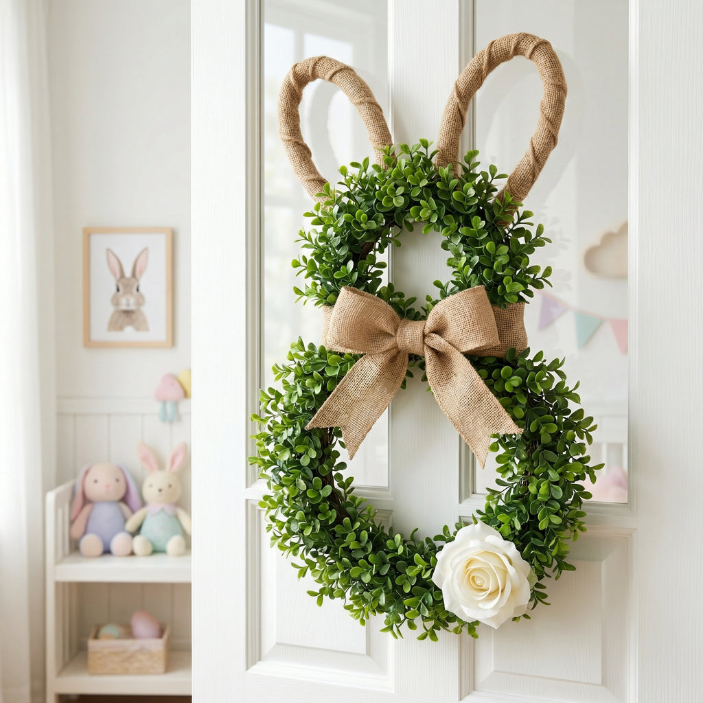 Easter Bunny-Themed Artificial Flower Wreath