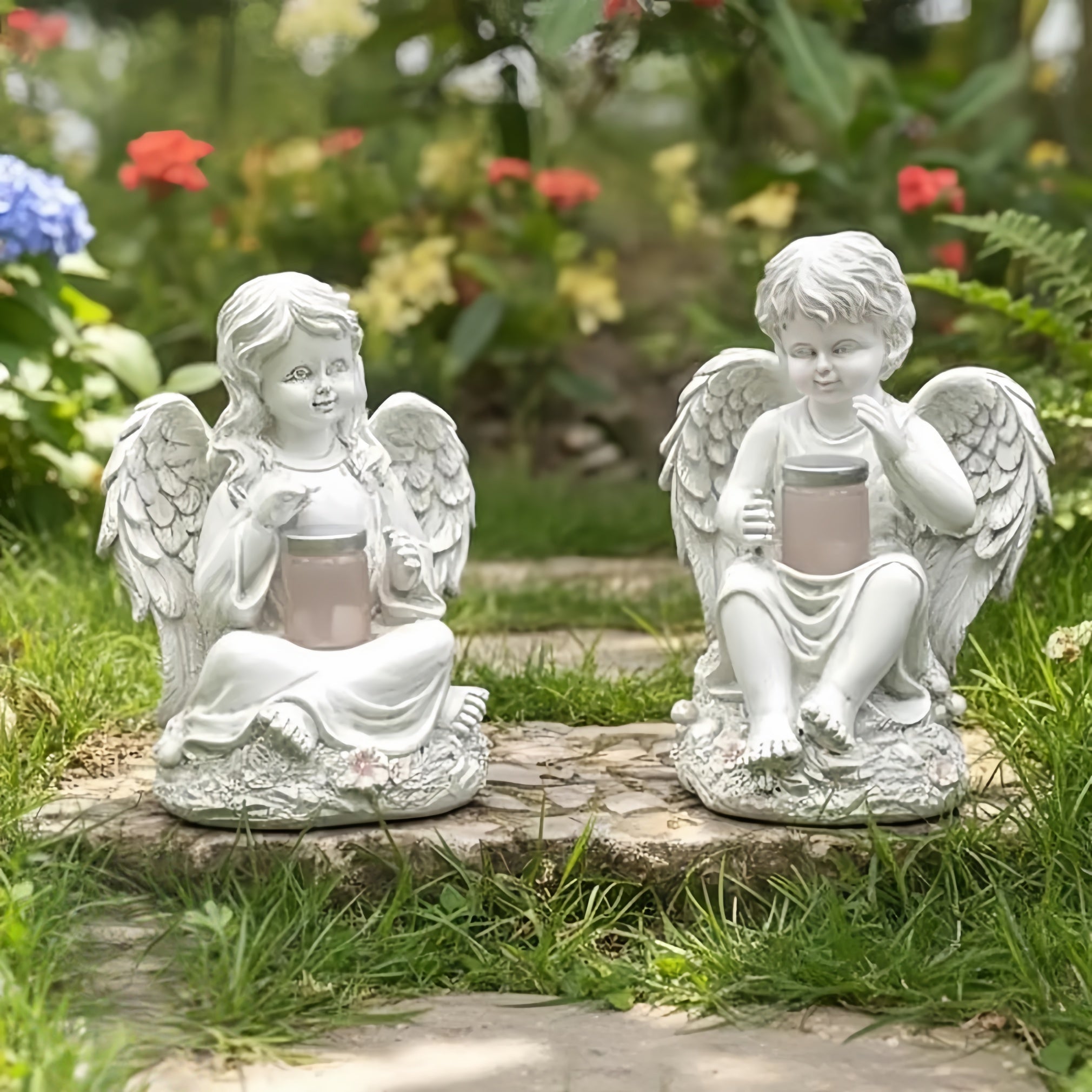 Angel Craft Figurines Garden Ornament Solar Lamp