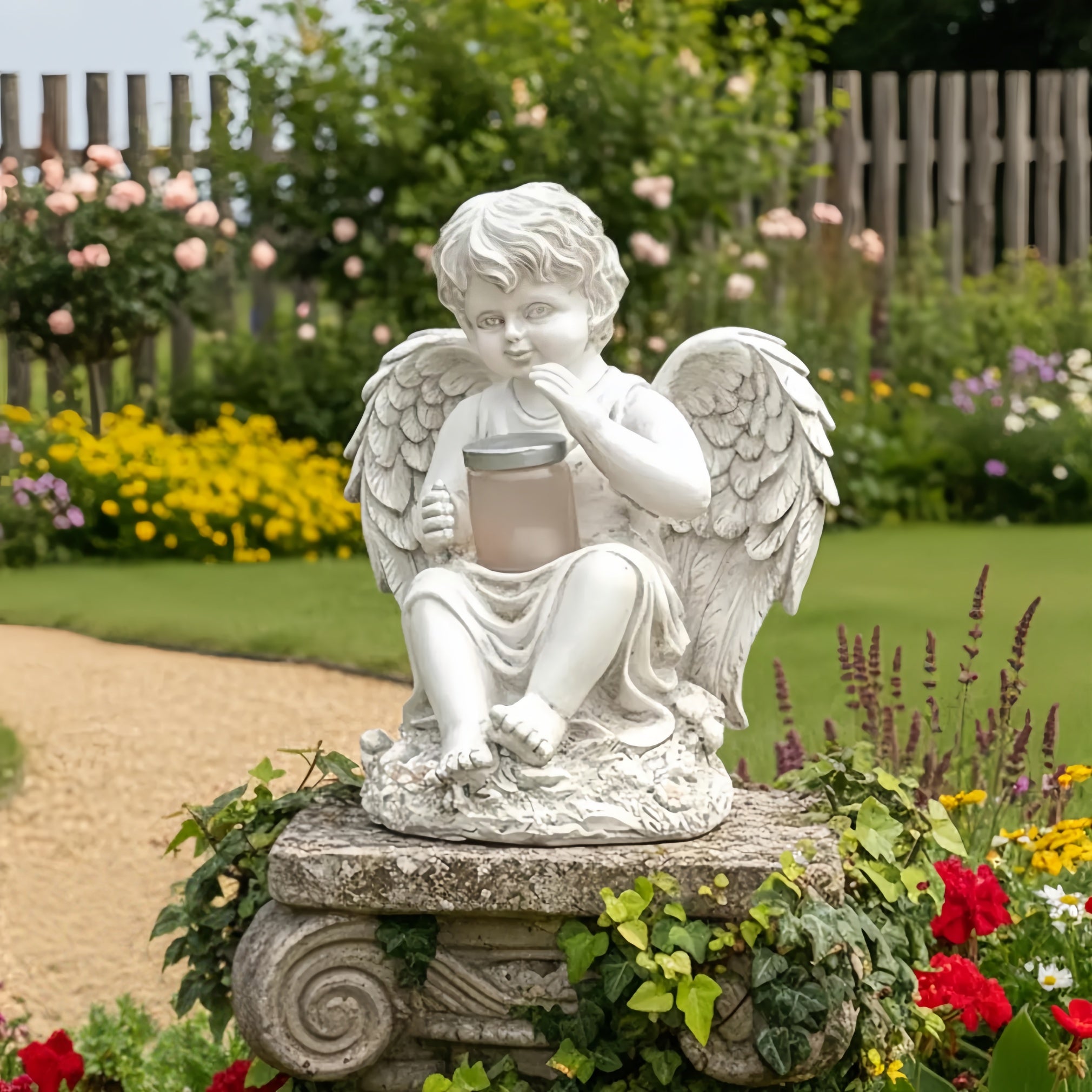 Angel Craft Figurines Garden Ornament Solar Lamp