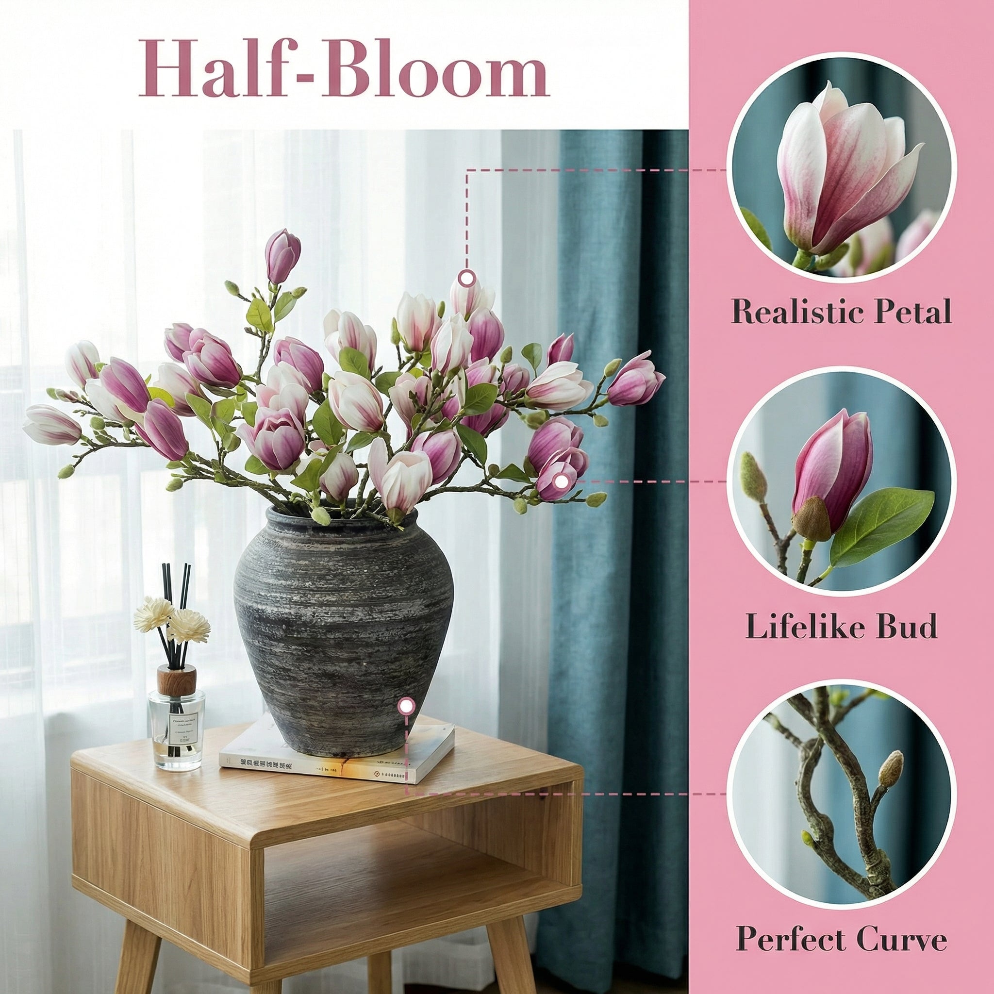 Artificial Magnolia Flower Branches Stem
