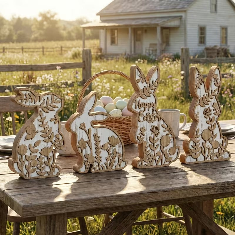 Easter Rabbit Table Wooden Signboard Decorative Set