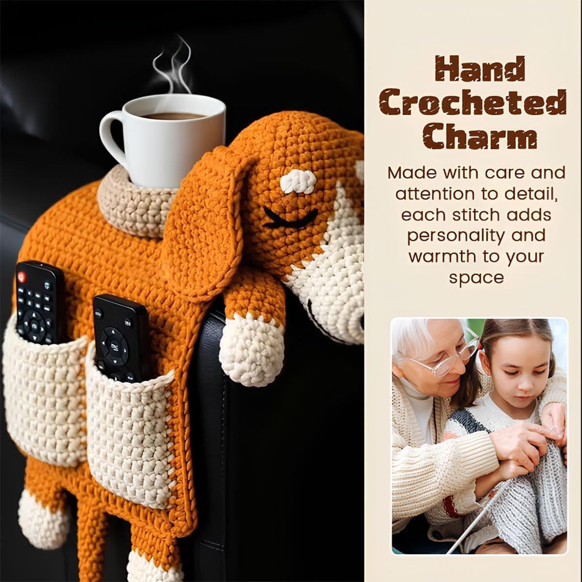 Crochet Dog Sofa Organizer with Cup Holder