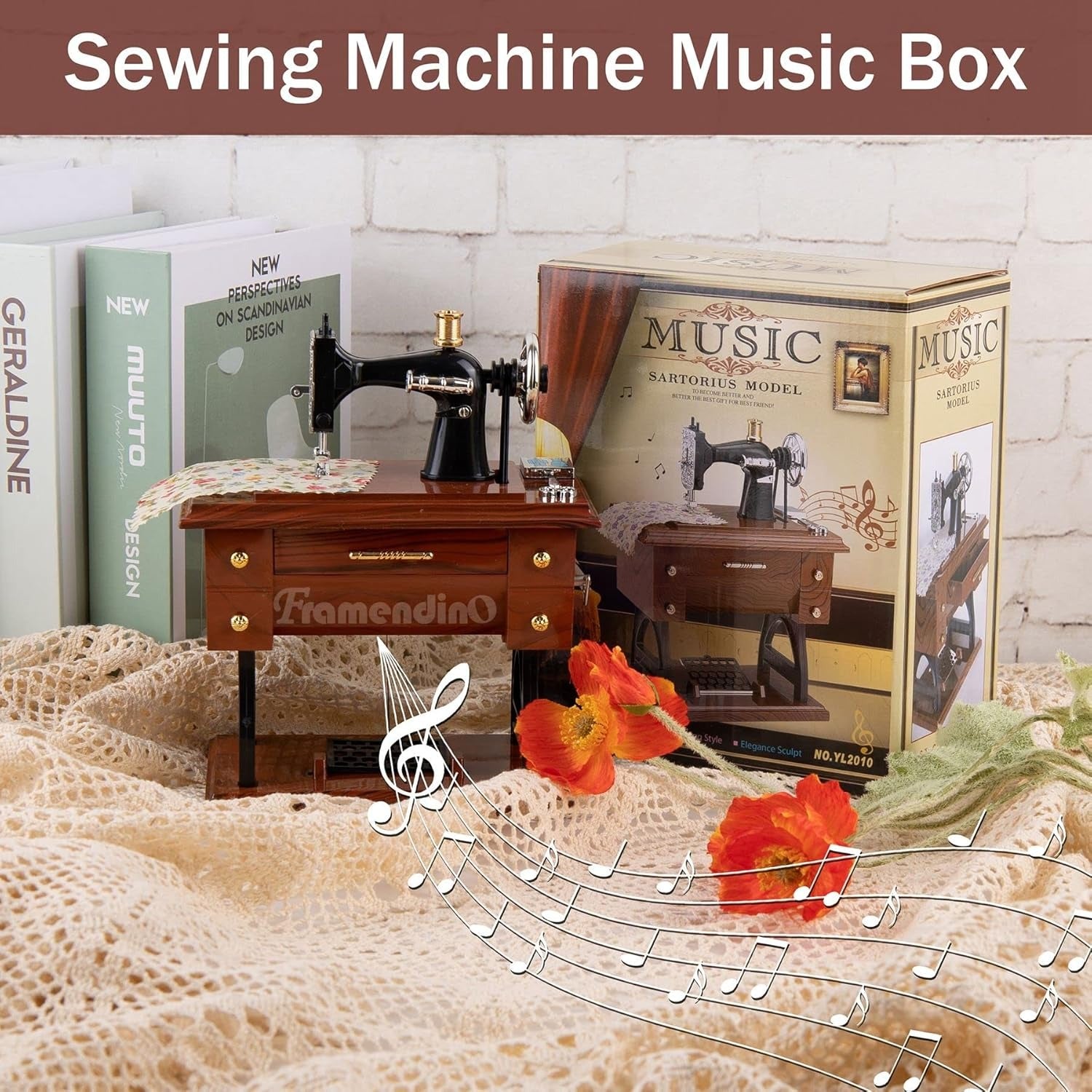 Vintage Sewing Machine Music Box