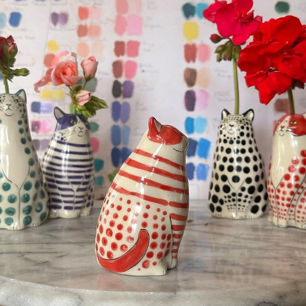 Hand-Painted Polka Dot Cat Tiny Vase