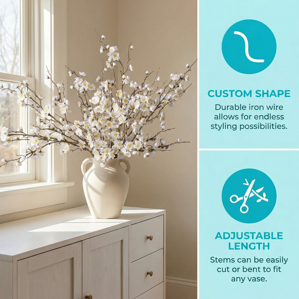 5 Stems Artificial Cherry Blossom Branches Spring Indoor Decoration