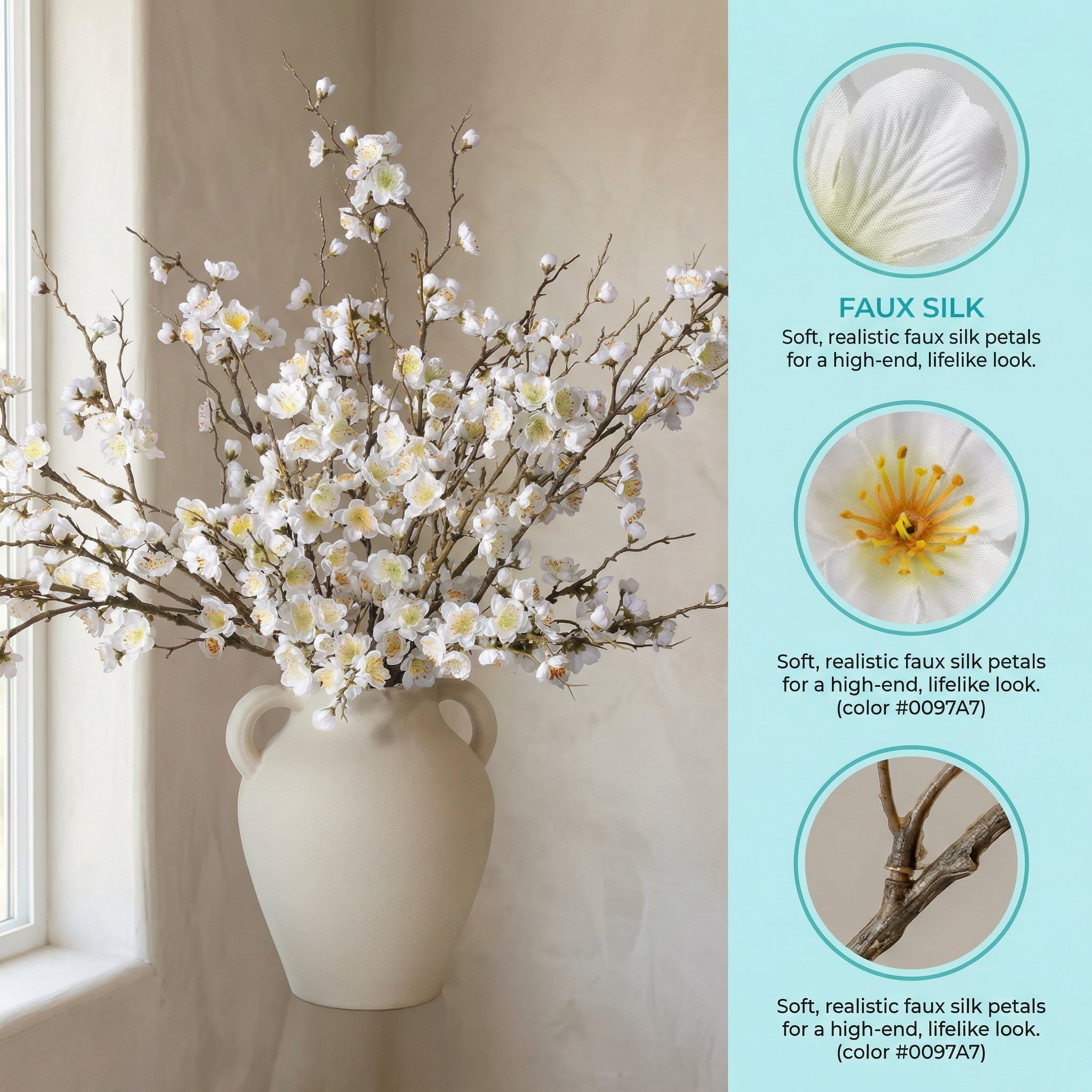 5 Stems Artificial Cherry Blossom Branches Spring Indoor Decoration
