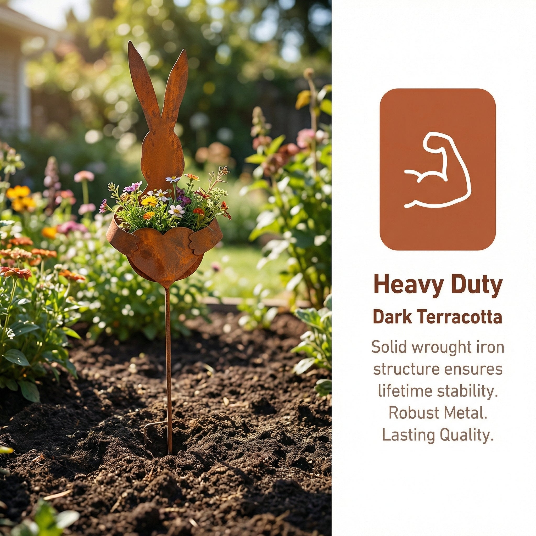 Easter Vintage Metal Rabbit Shaped Planter Garden Stake