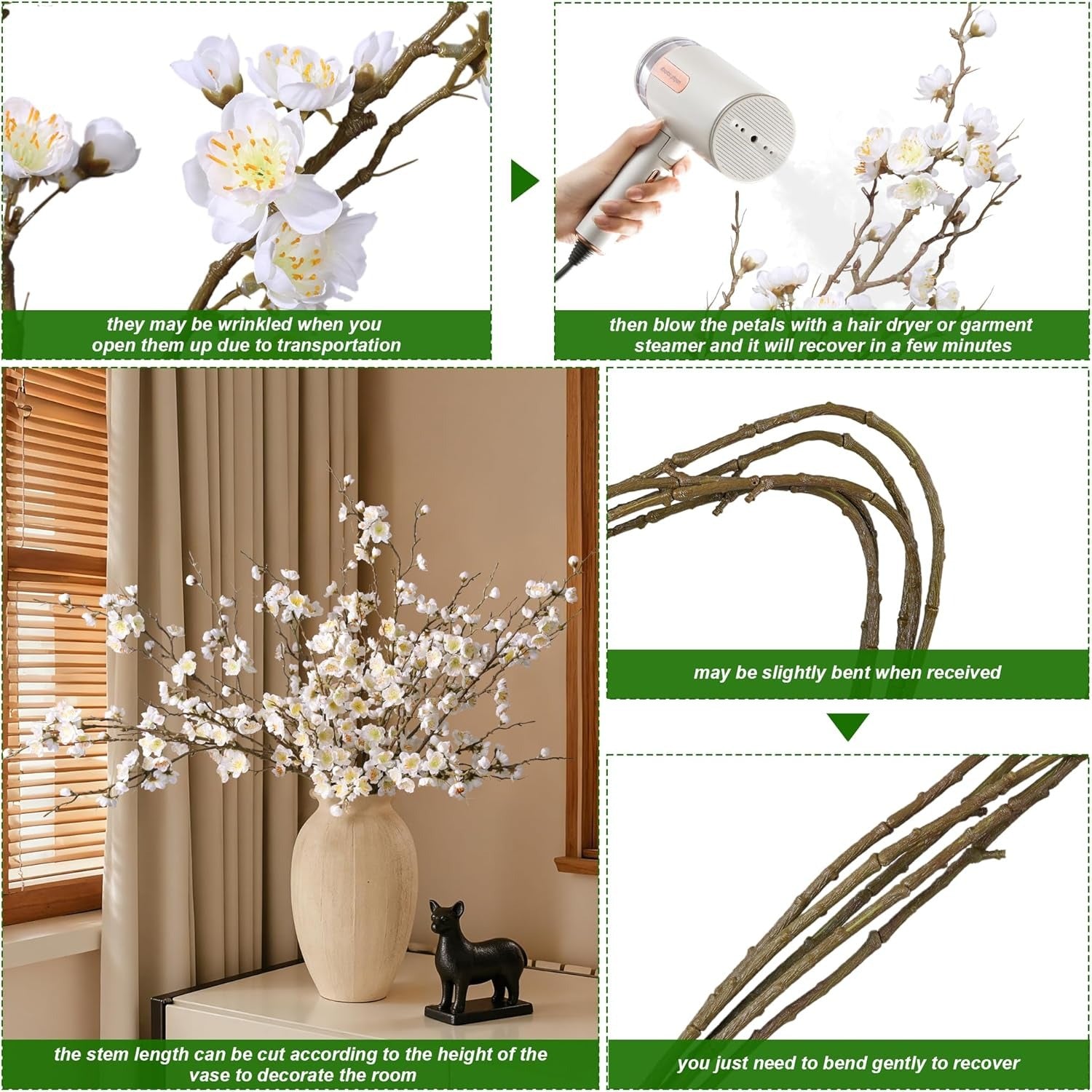 5 Stems Artificial Cherry Blossom Branches Spring Indoor Decoration