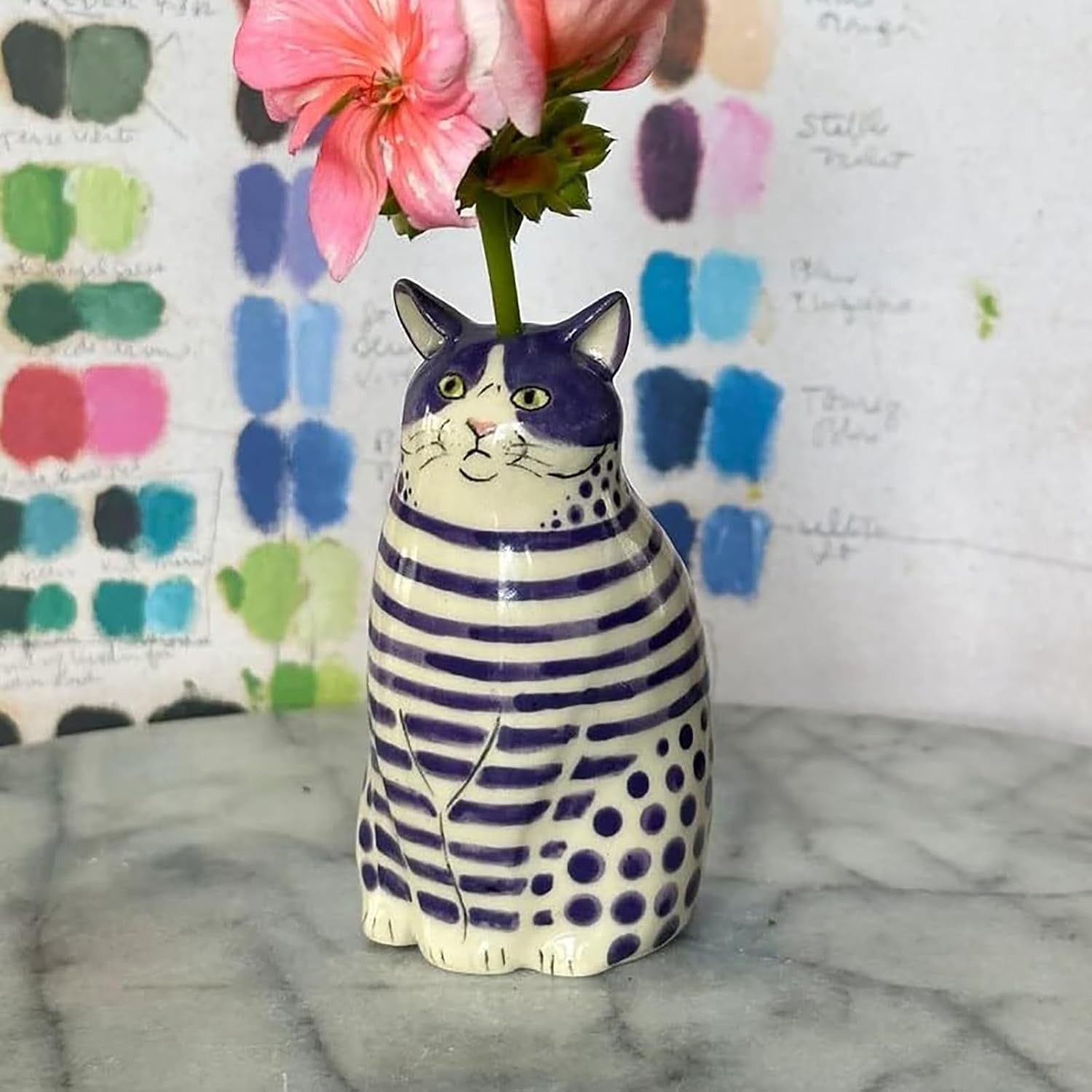 Hand-Painted Polka Dot Cat Tiny Vase