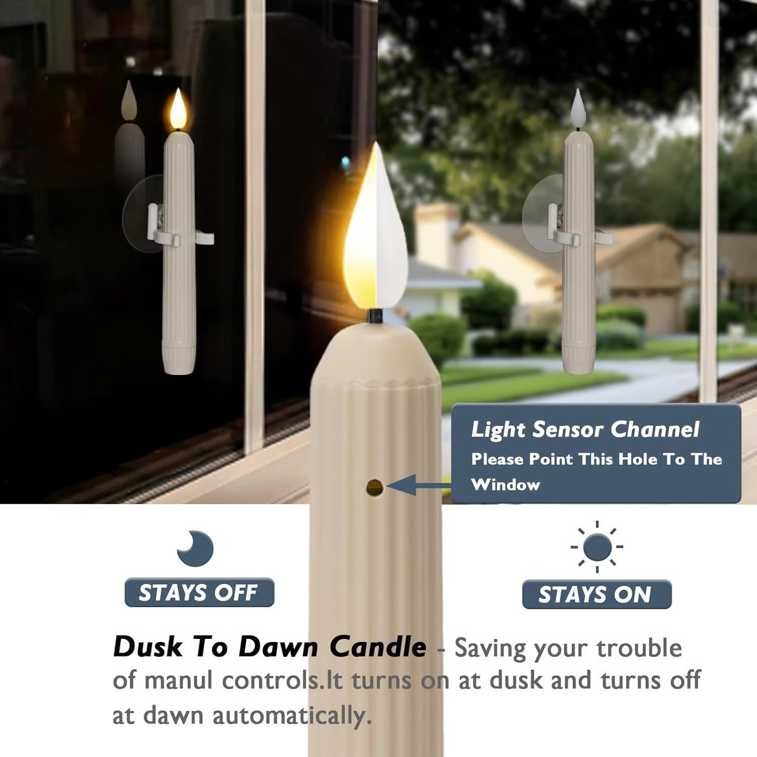 Window Flameless Led Taper Candles with Sensor Dusk to Dawn
